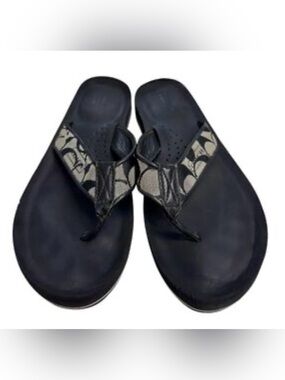 Coach Wedge Sandals Black Tan Signature Canvas Jaicee C logo size 10
